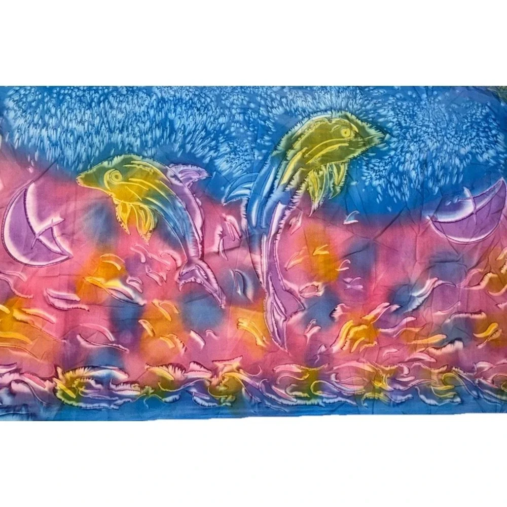 Sarong‎ Beach Wrap Dolphins Shawl Scarf Wall Decor Vibrant Blue Pink 43x72
